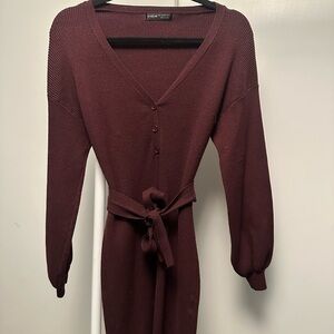 SHEIN Deep Red V-Neck Knit Top